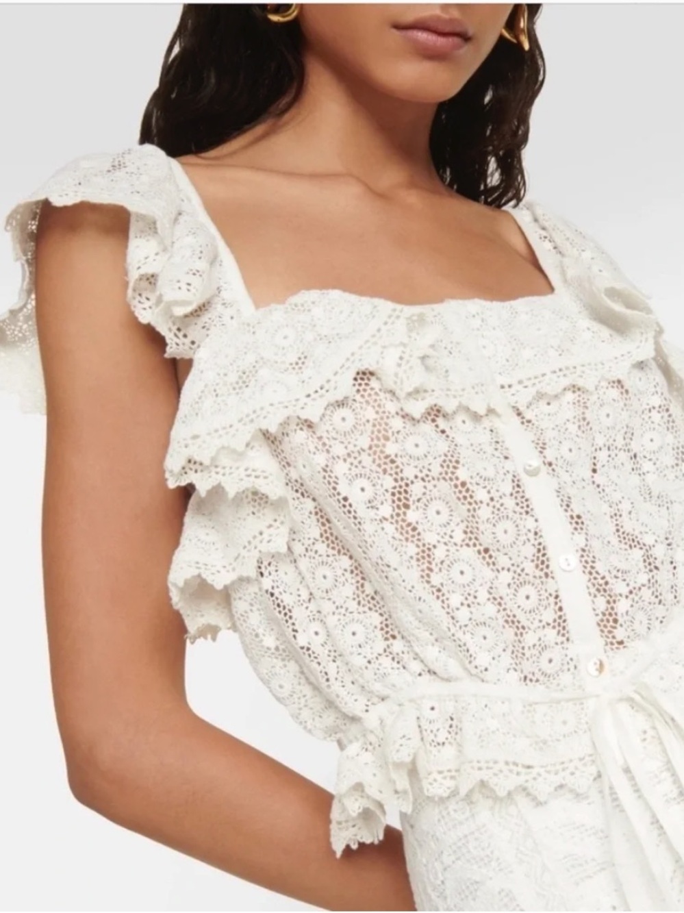 NWT LoveShackFancy Mia True White Lace Crop Top Blouse Size Small